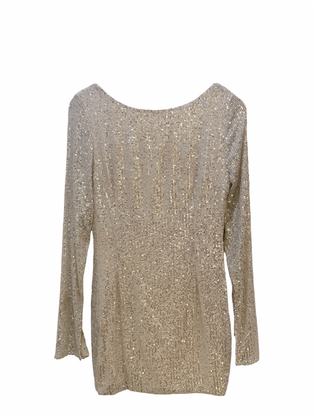 Edit by Nine Sequin Cowl Back Long Sleeve Mini Dress - Champagne